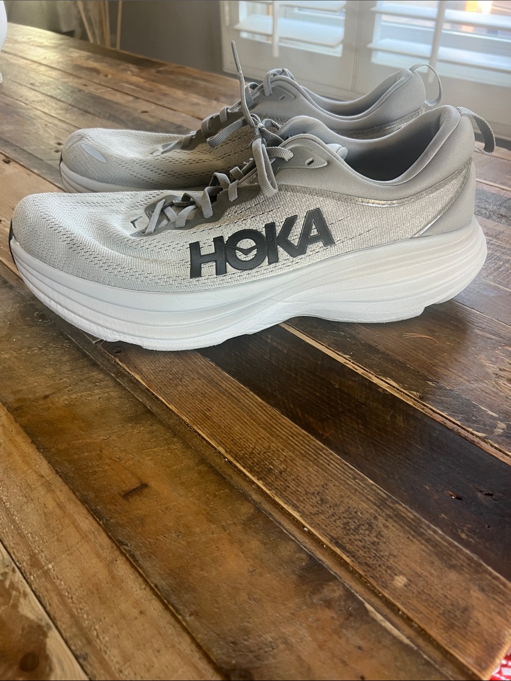 Hoka Men's White and Gray Cushioned Athletic Running Shoes